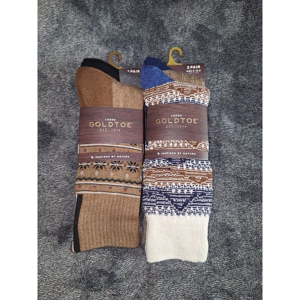 Gold Toe LODGE 4 Pairs Nordic Print/Solid Socks Mens Size 6-12.5 Multi Color‎
